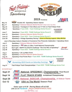 2019 Fast Fridays Schedule